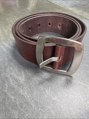 Calvin Klein Dark Brown Leather Belt with Silver Buckle